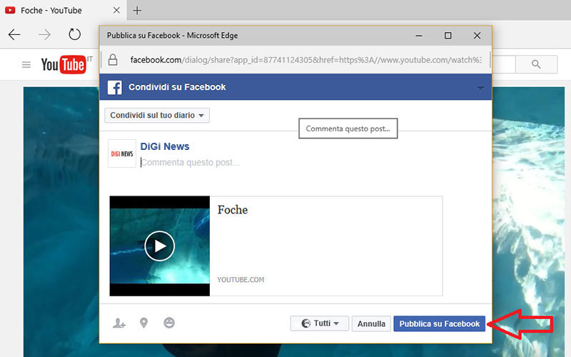 pubblica su facabook
